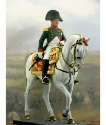 Large Napoleon on horse in chasser uniform.